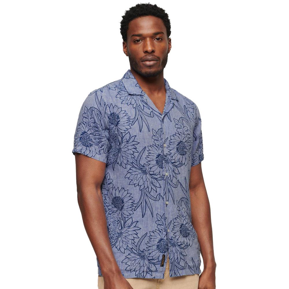 Superdry Open Collar Print Linen Shirt